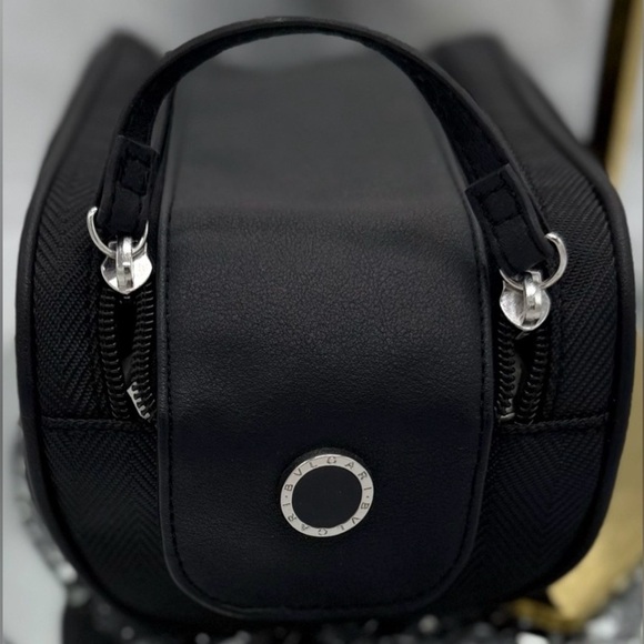 BVLGARI Other - BVLGARI Black Herringbone Nylon/Leather Travel Case Cosmetic Bag Dopp Kit Italy